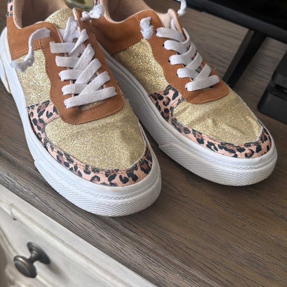 Leopard Accent Gold and Tan Women's Sneakers